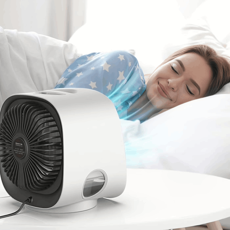 AiraBreeze running whisper-quiet on a bedside table